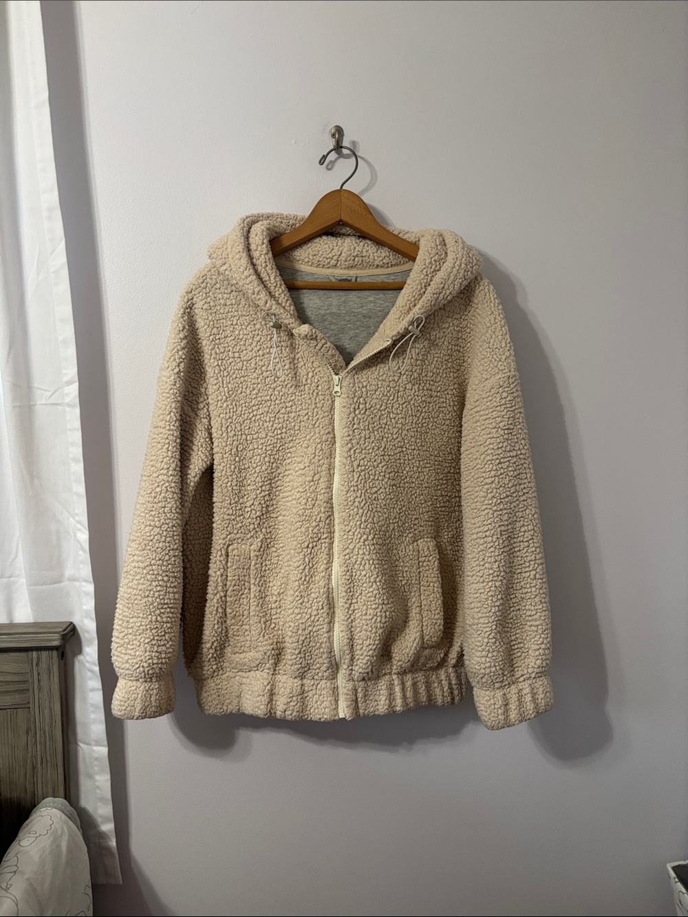 aerie Cream Sherpa Style Zip Hoodie